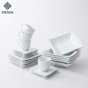 Fenn Bộ Bữa Ăn Tối Vuông Tấm Bát Chén Đĩa Món Ăn Gốm Bộ Ăn Uống Cổ Điển Trắng Bộ Đồ Ăn Đặt Quảng Trường Dịch Vụ - Product Image 1