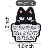 Épinglette en émail chat noir à expression drôle et texte sarcastique, en métal, décoration unique pour veste, sac à dos, tenue en jean, cadeau