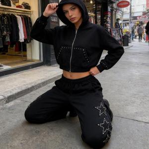 Haut à capuche personnalisé pour homme, style streetwear, surdimensionné, superposé, avec strass filigranés effet soleil, tenue de sport écologique - Product Image 3