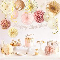 Décorations d'anniversaire beige or champagne pour femmes et filles, lanternes en papier pêche bohème, pompons en papier, éventails, glands, guirlande de fête