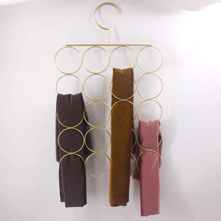 Wholesale multifunctional decorative gold metal scarf tie holder hanger 20 ring circle scarf hanger