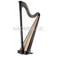 Harpe vintage à 47 cordes, gamme supérieure G - 7ème octave C, avec archet, cordes de marque et chariot à harpe à pédale étendue - Ensemble