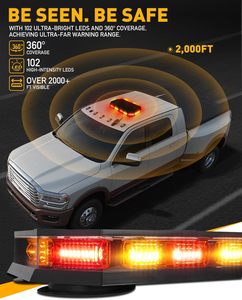 Barre lumineuse de secours sur le toit 406D, 102 <span class=keywords><strong>LED</strong></span> ambre/rouge, mini balise, 12-24V, base magnétique <span class=keywords><strong>pour</strong></span> camions, travaux de construction - Product Image 3
