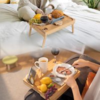 Table d'appoint à clipser pour canapé de salon en laque de bambou, support de téléphone rotatif à 360°, porte-gobelet, pieds pliables, plateau de rangement