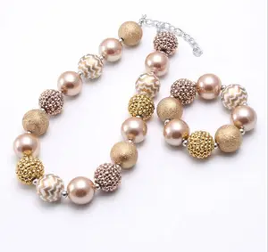 Gold Perle Strass Weihnachten Halskette Armbänder Kinder/Mädchen/Kind Chunky Bubblegum Schmuck Set Mode Geburtstags geschenk