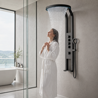 Panneau de douche pluie rond noir multifonction en acier inoxydable avec douchette à main – Système de douche pour salle de bain – Fournisseur en gros