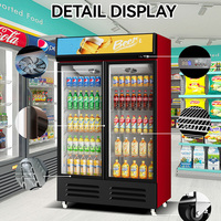 Refrigerador de Doble Puerta de Gran Capacidad, 110V-240V, Refrigerador de Voltaje Amplio, Puerta de Vidrio, Enfriador de Bebidas y Cerveza