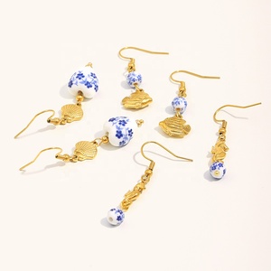 Dingran Trend moda Acero inoxidable chapado en oro joyería Shell & Fish Celado gancho gota pendientes para mujer - Product Image 5