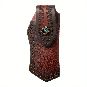 Top Selling Premium Leather Knife Case Outdoor Carved Storage Pocket Knife Scabbard For Folding Knives