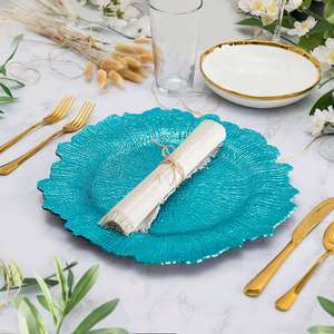 Premium 13 Inch Blue Reef Charger <b>Plates</b> Unbreakable Plastic Wine Red Service <b>Plates</b> for Ocean Theme Wedding Party <b>Decor</b> - Product Image 2