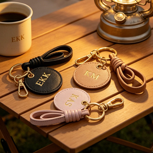 Pu Keychains Personalised Logo Top Quality Monogrammed Keyring Fashion Round Shape Custom <strong>Leather</strong> <strong>Key</strong> <strong>Chain</strong> for Wedding Favour - Product Image 5