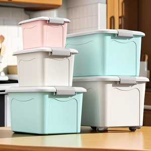 Extra <b>Large</b> <b>Plastic</b> Storage <b>Box</b> With Lid Rectangle Solid Color Clothing Organizer For Home Use 3kg Gross Weight Standing Type - Product Image 4