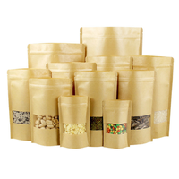 Prêt à Expédier Sacs en Papier Kraft Recyclables Stand Up Zip Lock Avec Fenêtre Transparente Pour Snack Bonbons Biscuits Café Thé Fruits Séchés