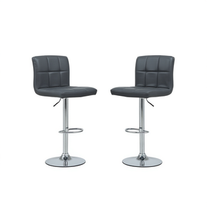 Taburetes de bar hidráulicos de piel sintética gris, base giratoria ajustable de cromo, diseño moderno y contemporáneo, juego de muebles de bar de 2 piezas - Product Image 1