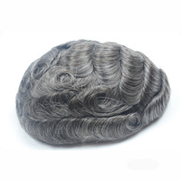 Prothèse capillaire complète en dentelle suisse pour homme âgé, système de remplacement capillaire en cheveux humains véritables avec cheveux gris