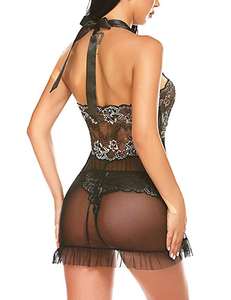 Pijama de Encaje Transparente con Lazo para Mujer, Lencería Sexy con Logotipo Personalizado - Product Image 5