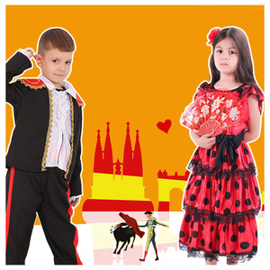 Conjunto de Disfraz y Sombrero Español para Niños, Ideal para Baile de Salón, Flamenco, Mariachi, Festivales, Carnaval, Fiestas, Cosplay y Actuaciones Escénicas - Product Image 1