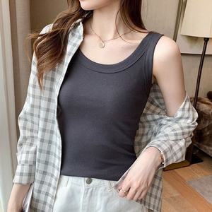 <span class=keywords><strong>H</strong></span>-617 Top de tirantes acanalado sexy para <span class=keywords><strong>mujer</strong></span>, sin mangas, fino, para primavera y verano, camiseta interior sin costuras, ajustada - Product Image 1