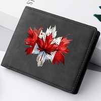 Dompet Kulit PU Sederhana Pria Motif Daun Maple Dompet Tipis Saku Koin Resleting Slot Kartu Kredit Banyak Slot Hadiah Kustom