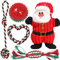 Lot de 5 jouets à mâcher pour chien de Noël : figurine peluche Père Noël, corde en coton, balle à picots en TPR, interactif pour le nettoyage des dents