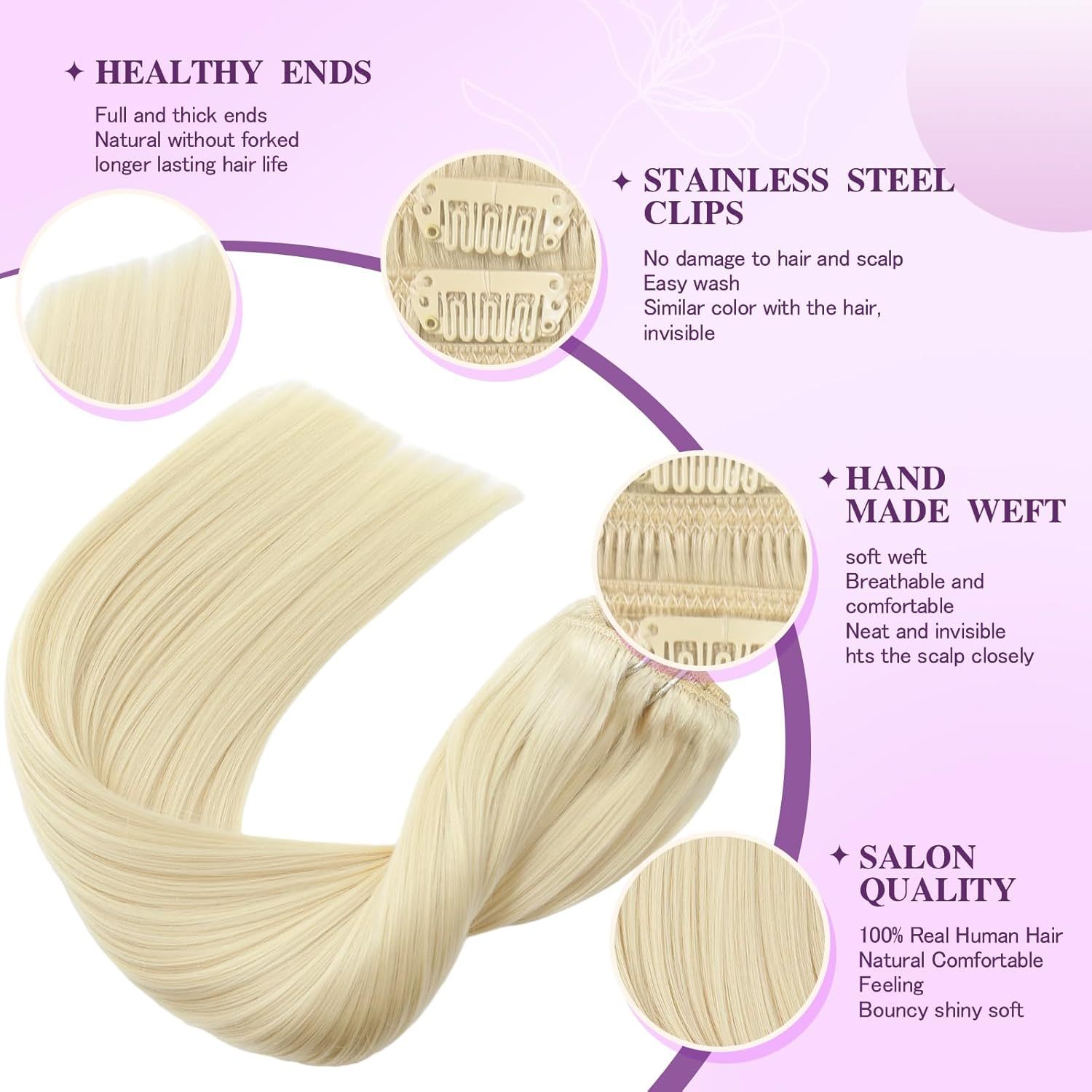 15 Inch Clip-In Human Hair Extensions, 7pcs 75g Silky Straight Remy HOUSE OF HAIR LA main image 2