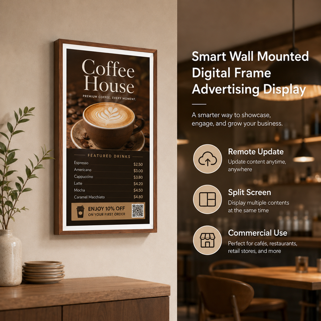 27 Inch Wooden Frame Digital Signage Smart Wall Mount Advertising Display HD Screen for Hotel Store