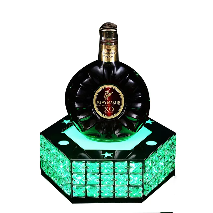 De cristal envuelto Alcohol licor espíritus vino botella glorificador de zócalo de luz LED Base Pedestal de pantalla
