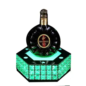 Cristal Enveloppé Alcool Liqueur Spiritueux Vin Boisson Bouteille Glorifier Plinthe Lumière LED Base Piédestal D'affichage