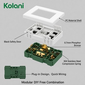 แผงจ่ายไฟติดผนังแบบโมดูลาร์แนวตั้ง Kolani รุ่น 120, 16A 250V ซ็อกเก็ตปลั๊กหลายช่องแบบฝัง 6 รู พร้อมฝาครอบนิรภัย - Product Image 3