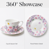 Ensemble tasse à café et soucoupe en céramique avec motif floral en relief, 260 ml, tasse à thé de l'après-midi avec soucoupe pour la maison, cadeau