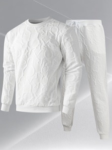 Completo Casual da <span class=keywords><strong>Uomo</strong></span> a Maniche Lunghe, Set 2 Pezzi Autunnale in Raso Stampato - Felpa Oversize Bianca con Collo e <span class=keywords><strong>Pantaloni</strong></span> Abbinati Beige/G - Product Image 2