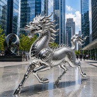 Escultura Tallada en Acero Inoxidable Personalizada de Kirin Majestuoso - Mascota Animal Plateada - Arte Navideño, Esculturas de Acero Inoxidable