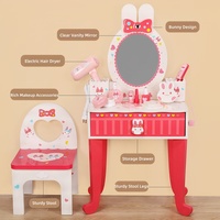 Table de toilette rose en bois massif naturel pour enfants, avec tabouret, pour jeu d'imitation, kit de maquillage cosmétique pour petites filles