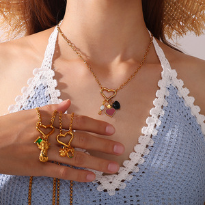 Collar con Colgante de Corazón de Acero Inoxidable, Chapado en Oro de 18K, Joyería de Moda con Múltiples Elementos, Regalo para Mujer - Product Image 4