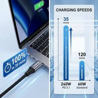 Cable de Carga USB C PD de 240W, 48V 5A, Cable de Datos Tipo C con Trenzado de Nailon USB 2.0 para Laptop, Tablet, Smartphone, Banco de Energía