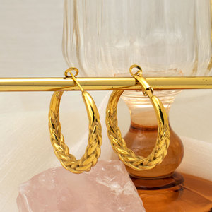 Gran oferta, pendientes de aro retorcidos con forma de orejas de <span class=keywords><strong>trigo</strong></span> para mujer y niña, pendiente Vintage texturizado de acero inoxidable, joyería chapada en oro de 18 quilates - Product Image 5
