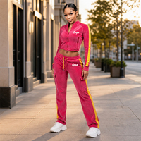 Nouvelle Collection 2026 – Ensembles Coordonnés Personnalisables avec Logo – Survêtement Décontracté en Velours Y2K – Ensemble de Sport 2 Pièces en Velours Zippé pour Femme