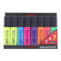 GF - Mini Marcador Fluorescente de 8 Colores, Punta Oblicua, para Tomar Notas, Colores Claros, Material de Oficina, Resaltador