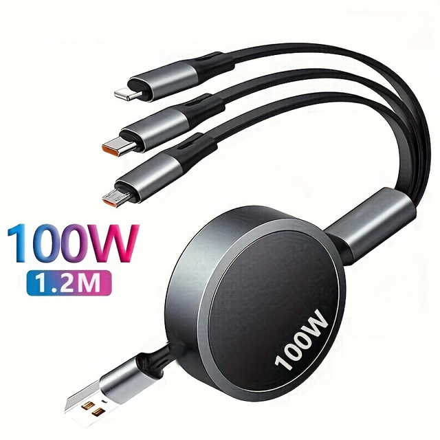 Type C Micro USB IP 100W 3in1 Multi Charging Cable  USB C to Retractable Phone Charger for Samsung S23 S22 S21, IPhone 14 13 12