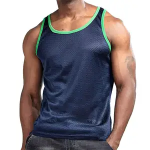 Wholesale Printed Logo Slim Fit Gym Tank Top Breathable Crew Neck Plain 100 Polyester Mesh Fabric Workout Tank Top man