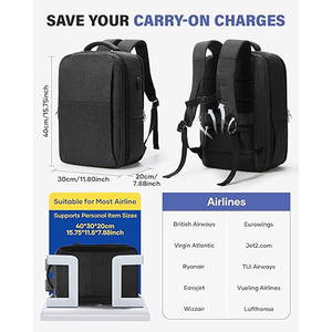 Sac <span class=keywords><strong>à</strong></span> dos de voyage sous vide <span class=keywords><strong>en</strong></span> polyester avec fermeture éclair, grand format, <span class=keywords><strong>bagage</strong></span> <span class=keywords><strong>à</strong></span> <span class=keywords><strong>main</strong></span> sous siège pour femmes et hommes, compatible Ryanair 40x30x20 - Product Image 6