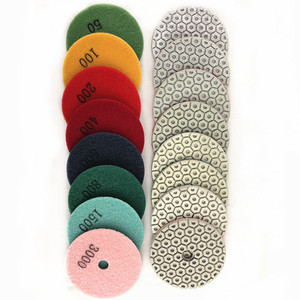Tampon de <span class=keywords><strong>polissage</strong></span> de sol flexible JDK 4 pouces 7 étapes avec résine humide et sèche pour granit, quartz, marbre, pierre d'ingénierie, personnalisable OEM 100 MM - Product Image 1