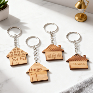 Best-selling Custom-designed Carabiner Wooden Keychain Popular Personality Printing Best Gift for Designing Various Houses