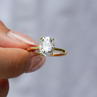 Cincin Oval Berlapis Emas 18K Moissanite Perak S925 Mewah Wanita Empat Cakar