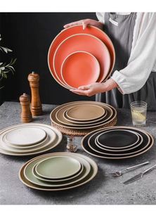 Assiette ronde en céramique de style japonais, luxe léger et rétro, 12 pouces, 7 pouces, assiette creuse plate occidentale pour spaghetti, 8 pouces, 10 pouces - Product Image 3