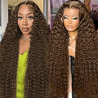 Pelucas de Cabello Humano con Ondas Profundas y Frente de Encaje, Densidad 250, Peluca Frontal HD con Cabello Humano Rizado Pre-Arrancado para Mujeres Negras