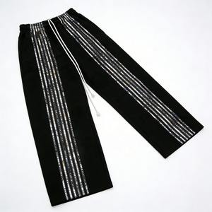 Custom Logo <b>Wholesale</b> Casual Jogger Cotton Baggy Heavyweight Wide Leg <b>Flared</b> Oversized Striped <b>Sweatpants</b> for Men - Product Image 3