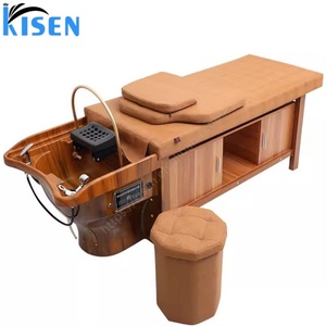 เตียงสระผม Kisen Spa พร้อมเก้าอี้เสริมสวยสำหรับร้านทำผม พร้อมเครื่องอบไอน้ำ เฟอร์นิเจอร์ไม้ทันสมัย เตียงนวดเสริมสวย - Product Image 4