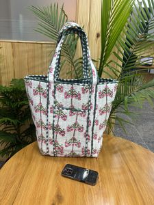 Bolsa de Mano de Algodón Acolchada con Estampado a Mano, Bolsa Ecológica Personalizada, Regalo para Mujer - Product Image 2