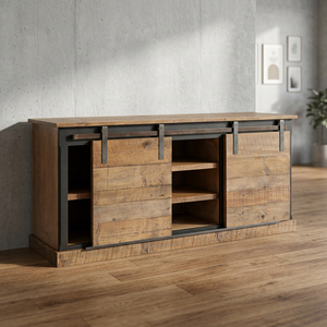 Industrial Vintage Antique Iron Two <b>Sliding</b> Door Storage Cabinet for Living Room Home Furniture for Villa Apartment Farmhouse - Product Image 3
